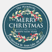 Vrolijk kerstfeest Nieuw jaar Floral Red Berry Ronde Sticker (Voorkant)