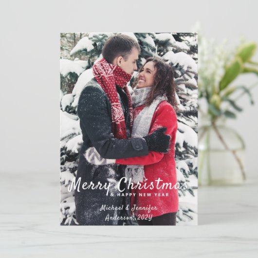 Vrolijk kerstfeest, nieuw jaar foto's van paar en  feestdagenkaart (Staand voorkant)