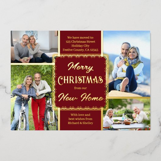 Vrolijk kerstfeest Nieuw startpunt 4 Foto rood en  Folie Feestdagenkaart (Voorkant)