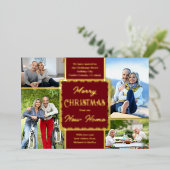 Vrolijk kerstfeest Nieuw startpunt 4 Foto rood en  Folie Feestdagenkaart (Staand Voorkant)