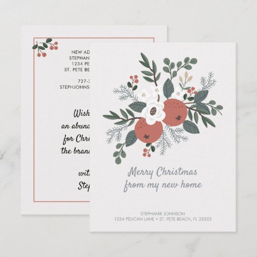 Vrolijk kerstfeest Nieuw startpunt Floral Folk Art Aankondiging (Voorkant / Achterkant)