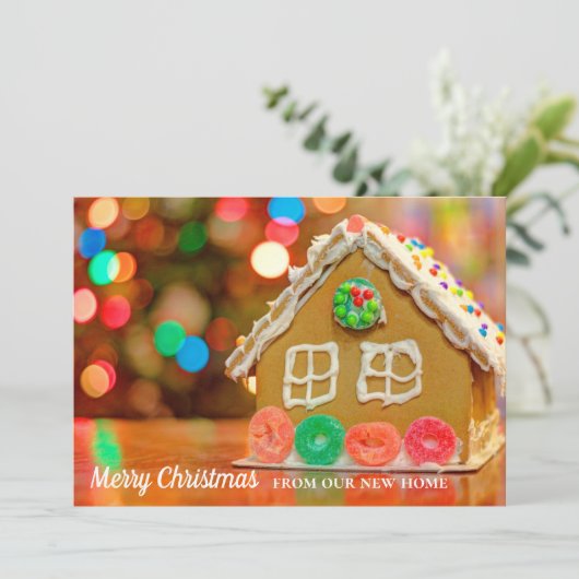 Vrolijk kerstfeest Nieuw thuisadres Gingerbrood Feestdagenkaart (Staand voorkant)