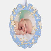 Vrolijk kerstfeest nieuwe baby jongen ornament kaart (Links)