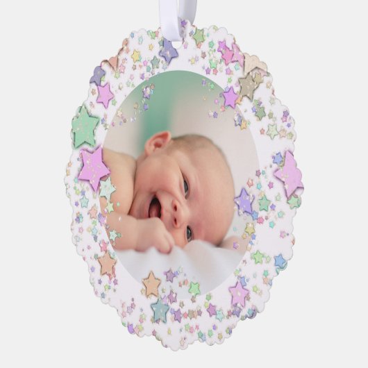 Vrolijk kerstfeest nieuwe baby ornament kaart (Links)
