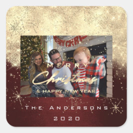 Vrolijk kerstfeest Nieuwe Gold Glitter-fotograaf Vierkante Sticker