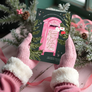 Vrolijk Kerstfeest Nieuwe Home Fun Roze Mailbox Feestdagenkaart