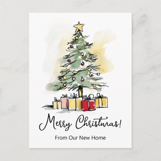 Vrolijk Kerstfeest Nieuwe Home Moderne Kerstboom Aankondigingskaart (Voorkant)