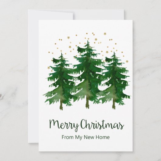 Vrolijk Kerstfeest Nieuwe Home Pine Trees Aankondiging (Voorkant)