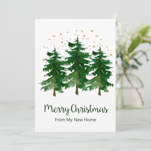 Vrolijk Kerstfeest Nieuwe Home Pine Trees Aankondiging (Staand voorkant)