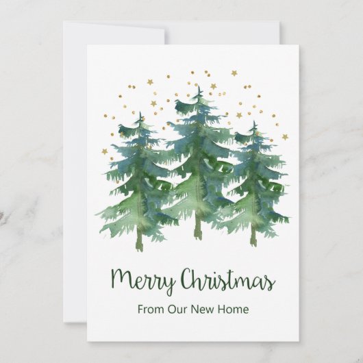 Vrolijk Kerstfeest Nieuwe Home Pine Trees Aankondiging (Voorkant)