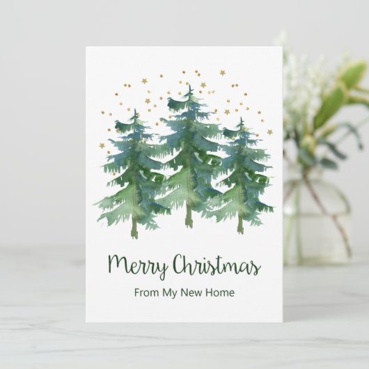 Vrolijk Kerstfeest Nieuwe Home Pine Trees Aankondiging (Staand voorkant)