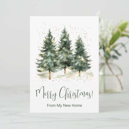 Vrolijk Kerstfeest Nieuwe Home Pine Trees Aankondiging (Staand voorkant)