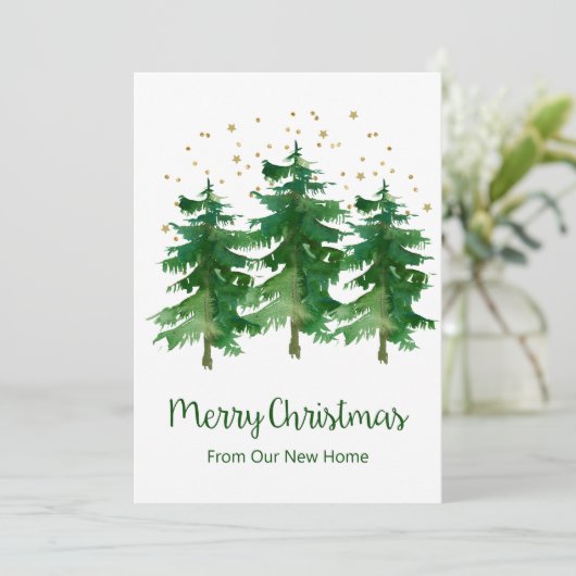 Vrolijk Kerstfeest Nieuwe Home Pine Trees Aankondiging (Staand voorkant)