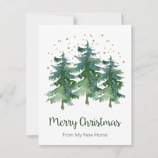 Vrolijk Kerstfeest Nieuwe Home Pine Trees Aankondiging (Voorkant)