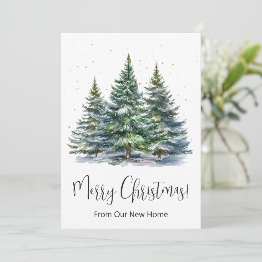 Vrolijk Kerstfeest Nieuwe Home Pine Trees Aankondiging (Staand voorkant)
