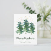Vrolijk Kerstfeest Nieuwe Home Pine Trees Aankondigingskaart (Staand voorkant)