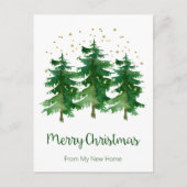 Vrolijk Kerstfeest Nieuwe Home Pine Trees Aankondigingskaart (Voorkant)
