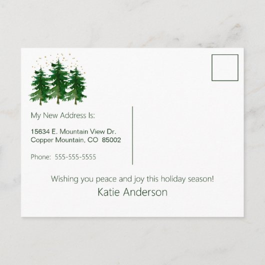 Vrolijk Kerstfeest Nieuwe Home Pine Trees Aankondigingskaart (Achterkant)