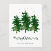 Vrolijk Kerstfeest Nieuwe Home Pine Trees Aankondigingskaart (Voorkant)