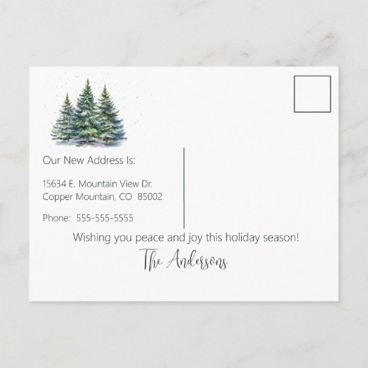 Vrolijk Kerstfeest Nieuwe Home Pine Trees Aankondigingskaart (Achterkant)