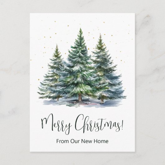 Vrolijk Kerstfeest Nieuwe Home Pine Trees Aankondigingskaart (Voorkant)