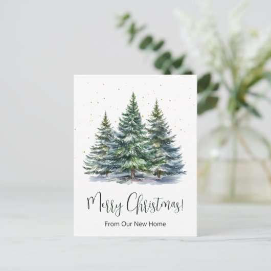 Vrolijk Kerstfeest Nieuwe Home Pine Trees Aankondigingskaart (Staand voorkant)