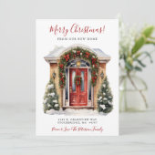 Vrolijk Kerstfeest Nieuwe Home Rode Deur Verhuizen Aankondiging (Staand voorkant)