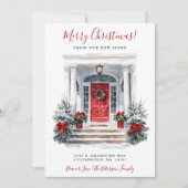 Vrolijk Kerstfeest Nieuwe Home Rode Deur Verhuizen Aankondiging (Voorkant)