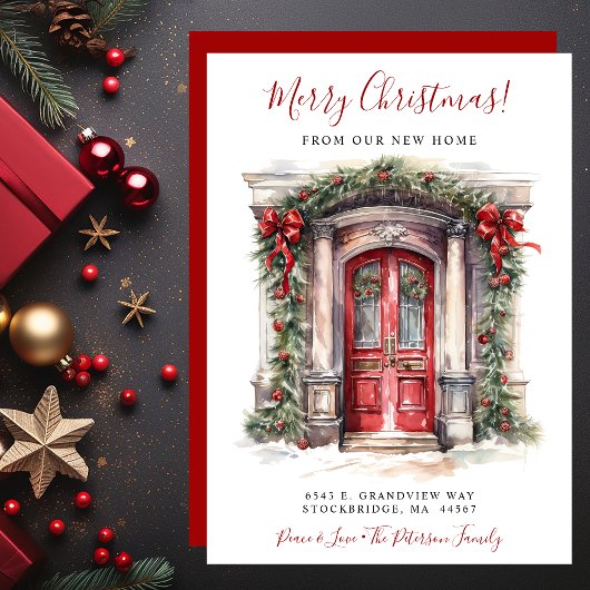 Vrolijk Kerstfeest Nieuwe Home Rode Deur Verhuizen Aankondiging