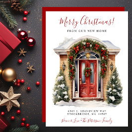 Vrolijk Kerstfeest Nieuwe Home Rode Deur Verhuizen Aankondiging