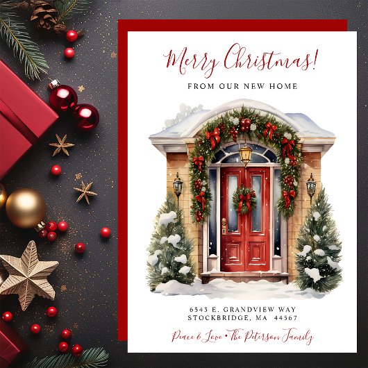 Vrolijk Kerstfeest Nieuwe Home Rode Deur Verhuizen Aankondiging