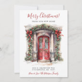 Vrolijk Kerstfeest Nieuwe Home Rode Deur Verhuizen Aankondiging (Voorkant)