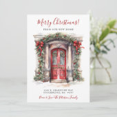 Vrolijk Kerstfeest Nieuwe Home Rode Deur Verhuizen Aankondiging (Staand voorkant)