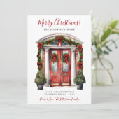 Vrolijk Kerstfeest Nieuwe Home Rode Deur Verhuizen Aankondiging (Staand voorkant)
