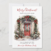 Vrolijk Kerstfeest Nieuwe Home Rode Deur Verhuizen Aankondiging (Voorkant)