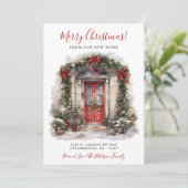 Vrolijk Kerstfeest Nieuwe Home Rode Deur Verhuizen Aankondiging (Staand voorkant)