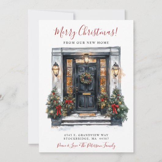 Vrolijk Kerstfeest Nieuwe Huis Voordeur Bewegen Aankondiging (Voorkant)