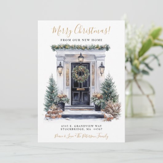 Vrolijk Kerstfeest Nieuwe Huis Voordeur Bewegen Aankondiging (Staand voorkant)