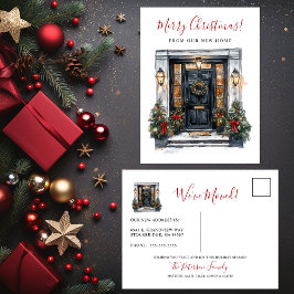 Vrolijk Kerstfeest Nieuwe Huis Voordeur Bewegen Aankondigingskaart