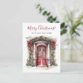 Vrolijk Kerstfeest Nieuwe Huis Voordeur Bewegen Aankondigingskaart (Staand voorkant)