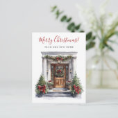 Vrolijk Kerstfeest Nieuwe Huis Voordeur Bewegen Aankondigingskaart (Staand voorkant)