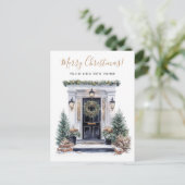 Vrolijk Kerstfeest Nieuwe Huis Voordeur Bewegen Aankondigingskaart (Staand voorkant)