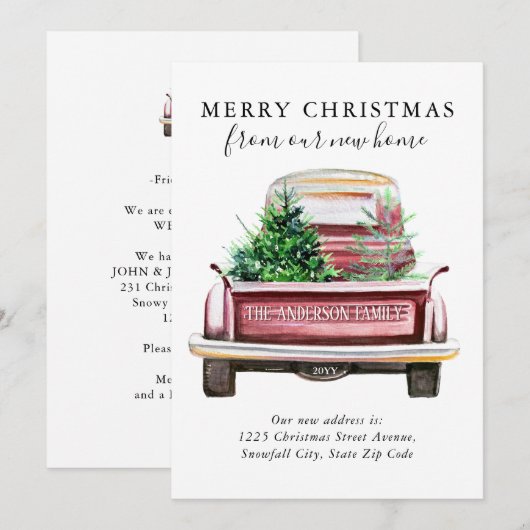 Vrolijk kerstfeest Nieuwe Red Truck Moving Home Aankondiging (Voorkant / Achterkant)