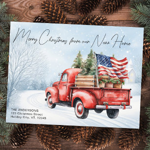 Vrolijk kerstfeest Nieuwe  Red Truck Moving Home Briefkaart