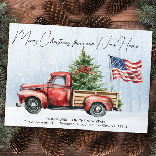 Vrolijk kerstfeest Nieuwe  Red Truck Moving Home Feestdagenkaart