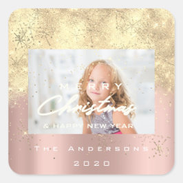 Vrolijk kerstfeest Nieuwe Sepia Gold Glitter Foto  Vierkante Sticker