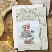 Vrolijk kerstfeest Nieuwe Thuisfoto Pine Village M Aankondiging