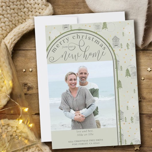 Vrolijk kerstfeest Nieuwe Thuisfoto Pine Village M Aankondiging