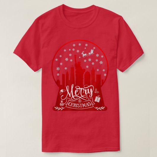 Vrolijk kerstfeest nieuwe york skyline op sneeuw w t-shirt (Design voorkant)