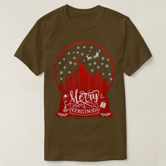 Vrolijk kerstfeest nieuwe york skyline op sneeuw w t-shirt (Design voorkant)
